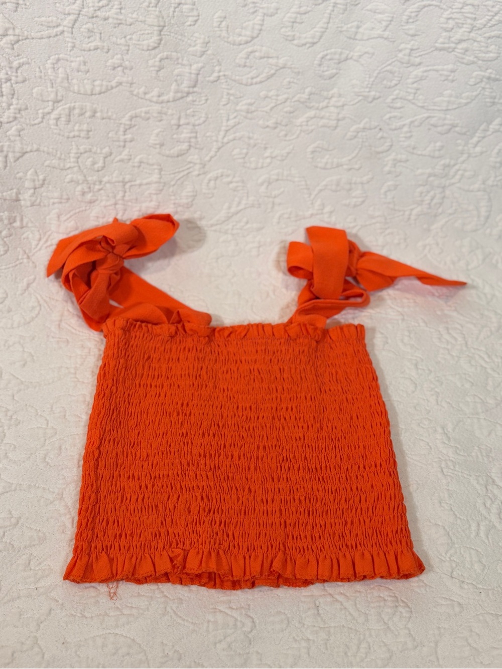 Orange Smocked Tie-Shoulder Crop Top